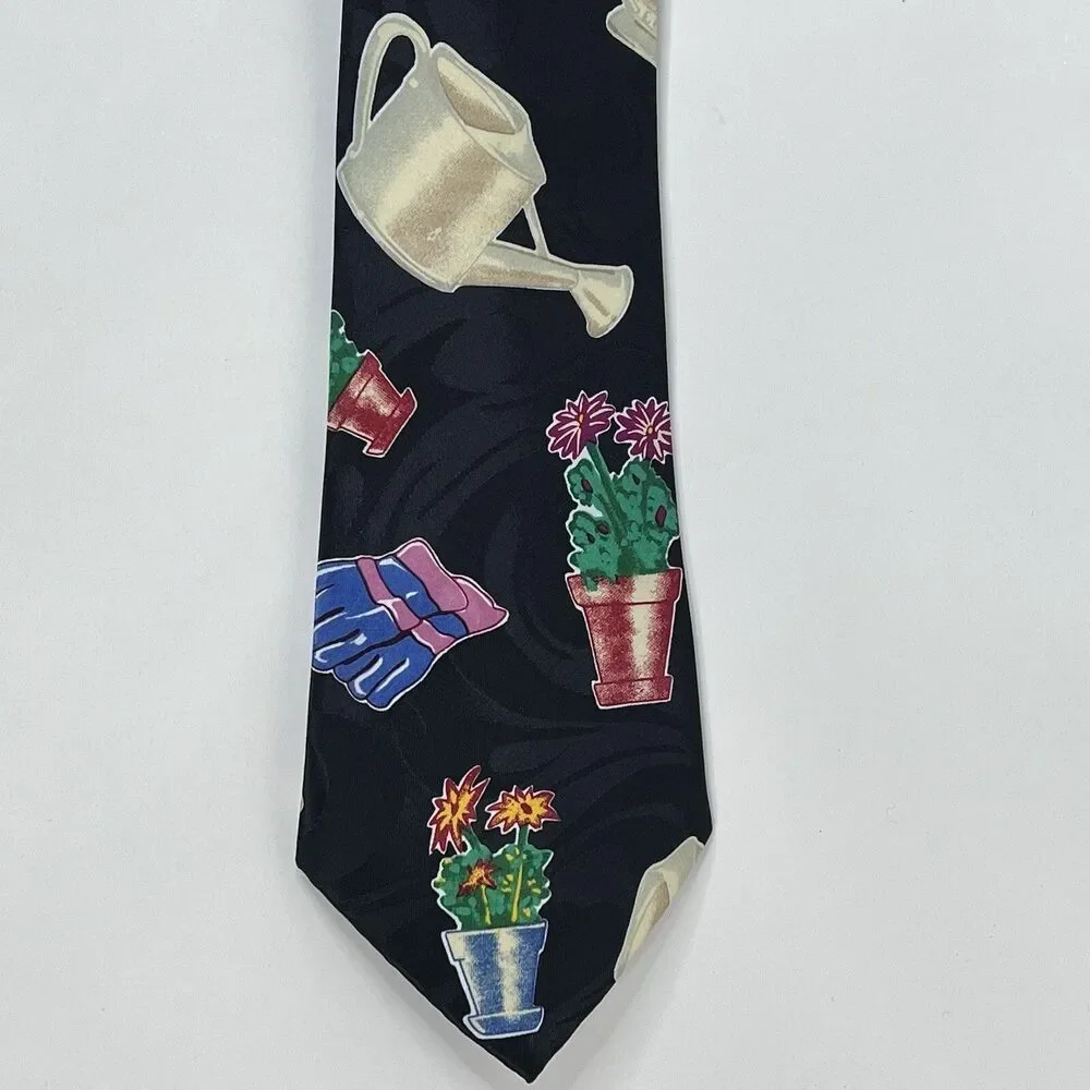Gardening Mens Necktie Flower Garden Novelty Gardener Gift Black Neck Tie
